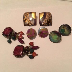 Lot Of 4 Earrings Clip On Hand Made Hand Crafted Variety Clipon